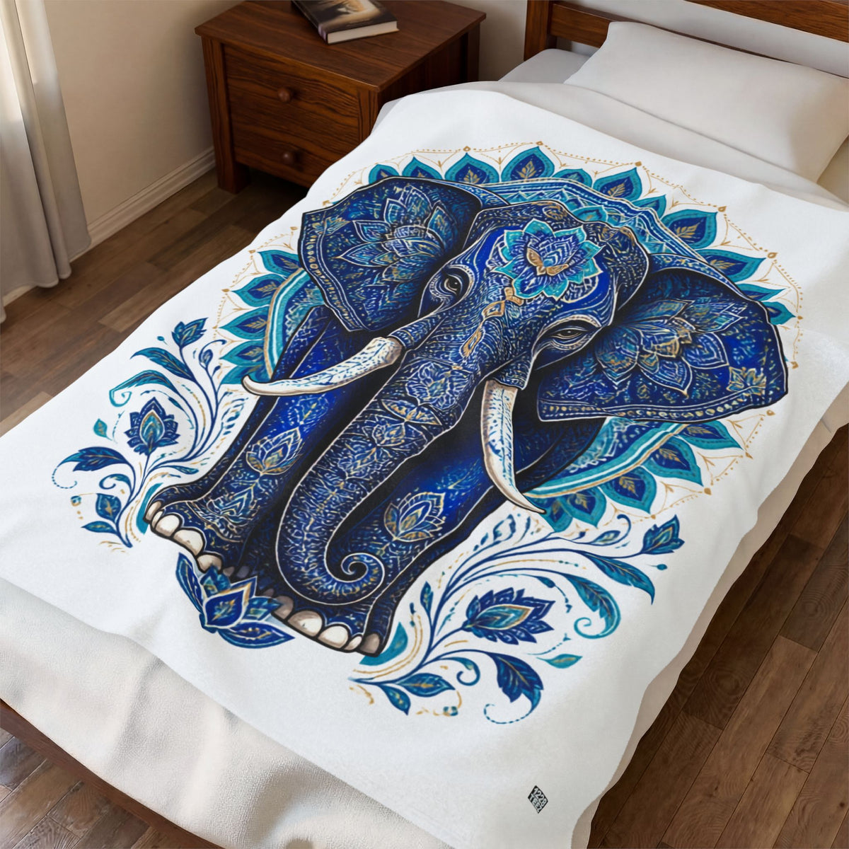 Blue Mandala Elephant Blanket