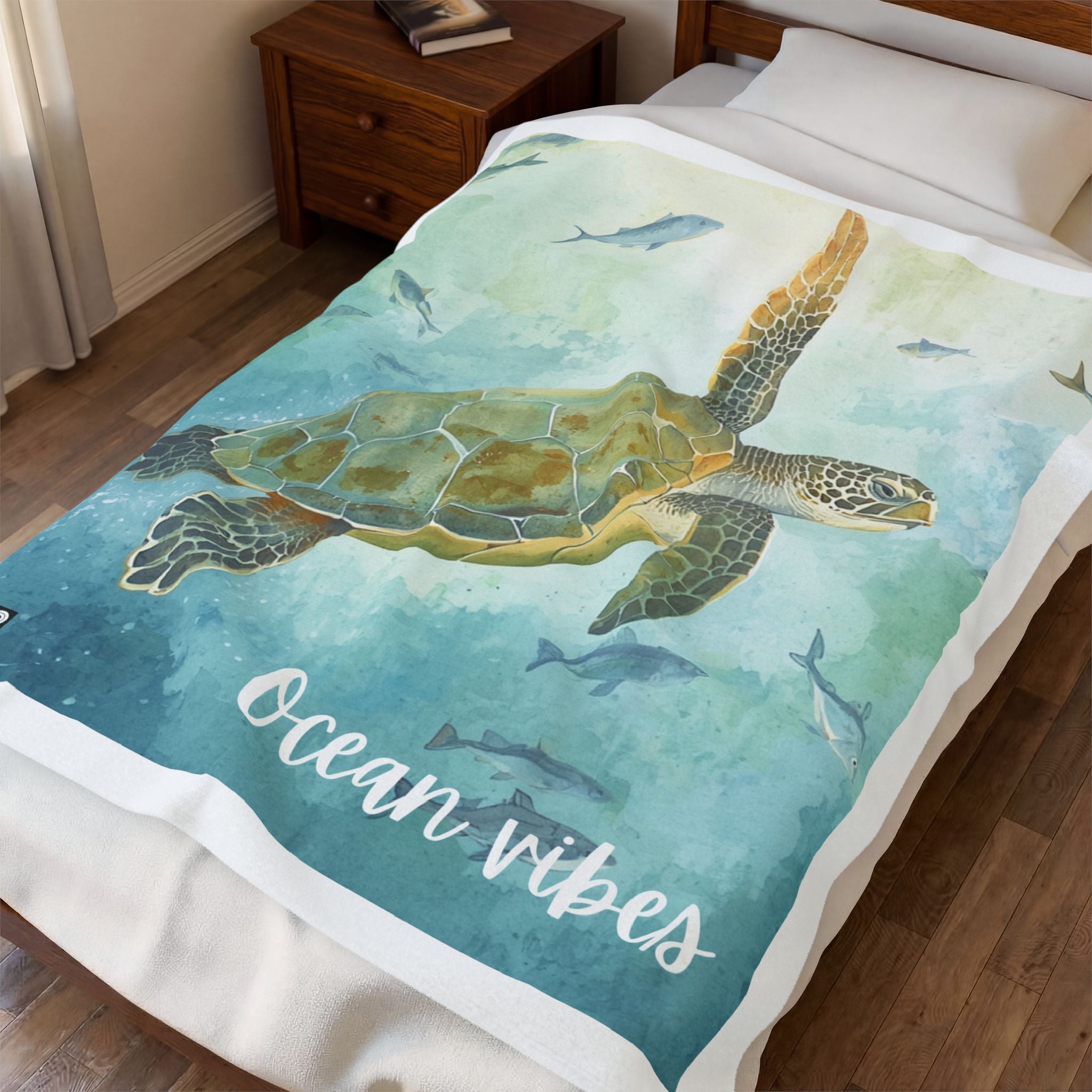 Sea Turtle 'Ocean Vibes' Throw Blanket