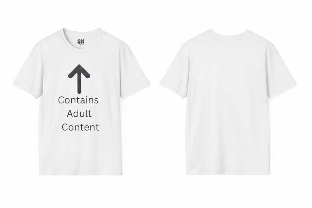 Contains Adult Content White Tee Front & Back Composite