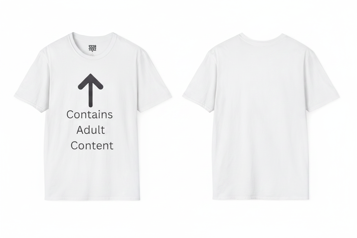 Contains Adult Content White Tee Front & Back Composite