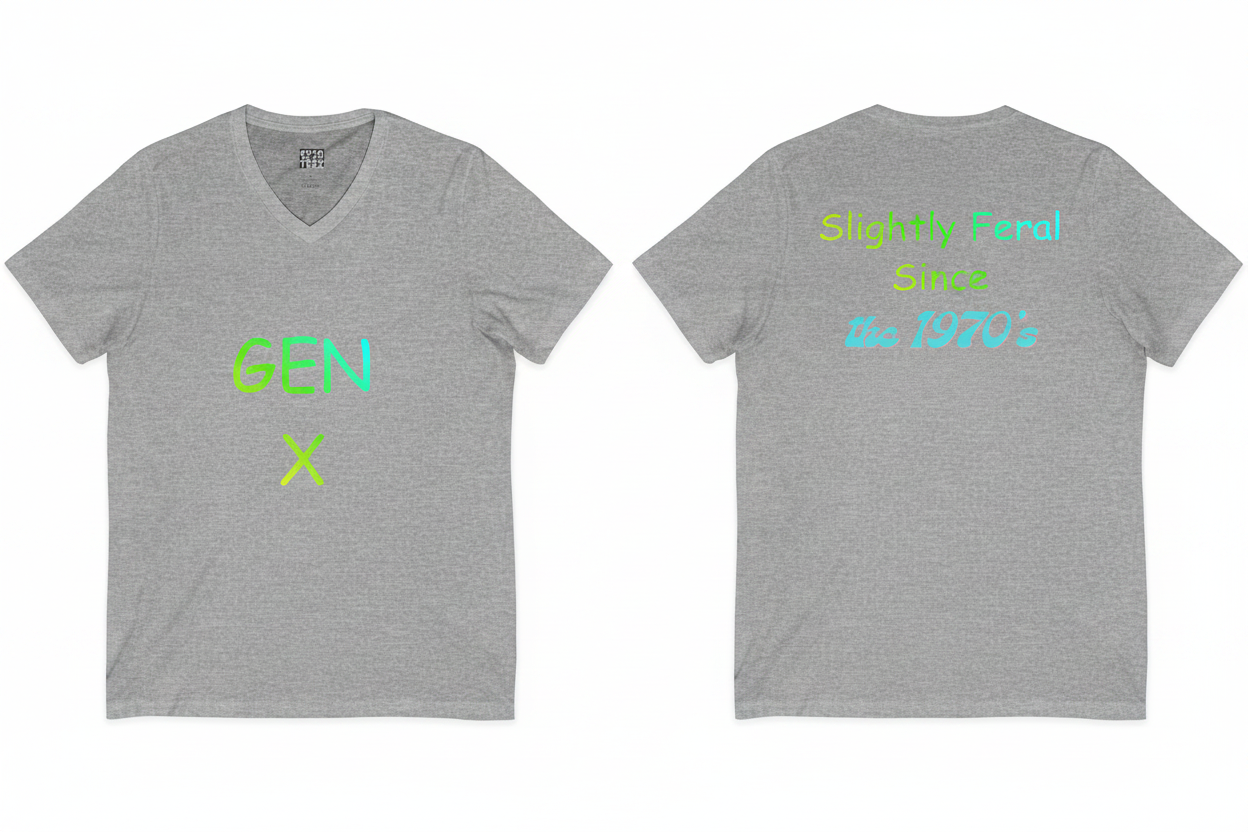 GEN X Feral since 70's Athletic Heather Front & Back
