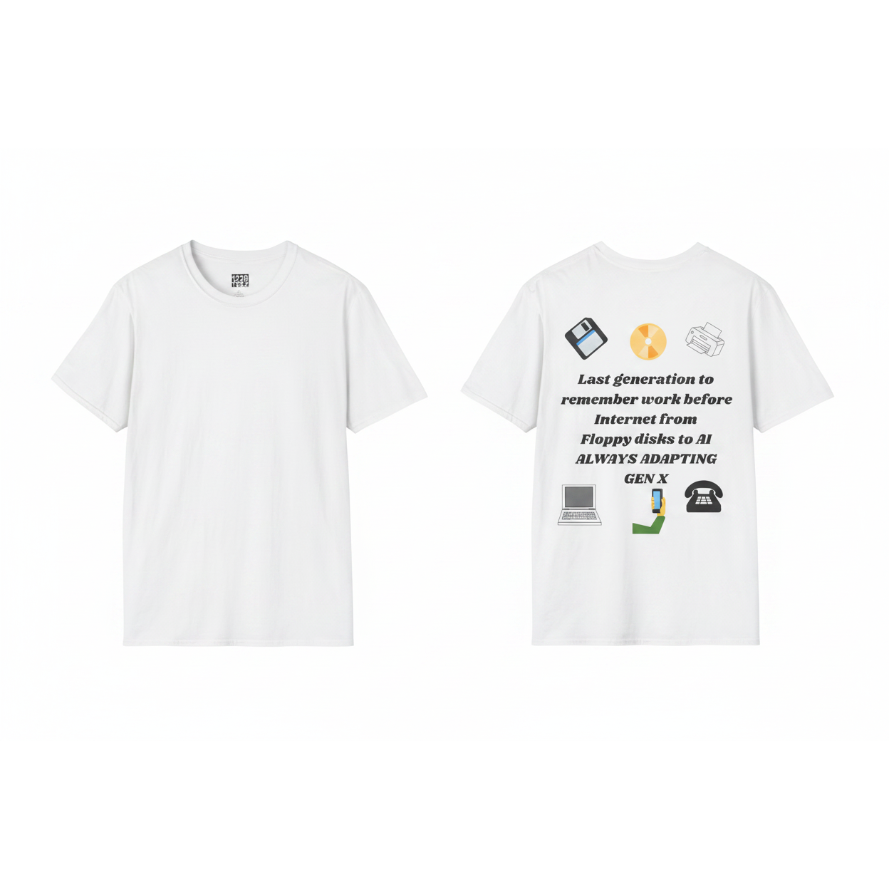 Gen X White Tee Front & Back - White Background